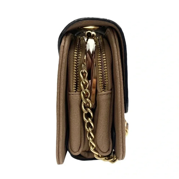 Purse Crossbody Bag Vegan Leather Multi Pockets Chain in Tan Nude - Picture 5 of 10